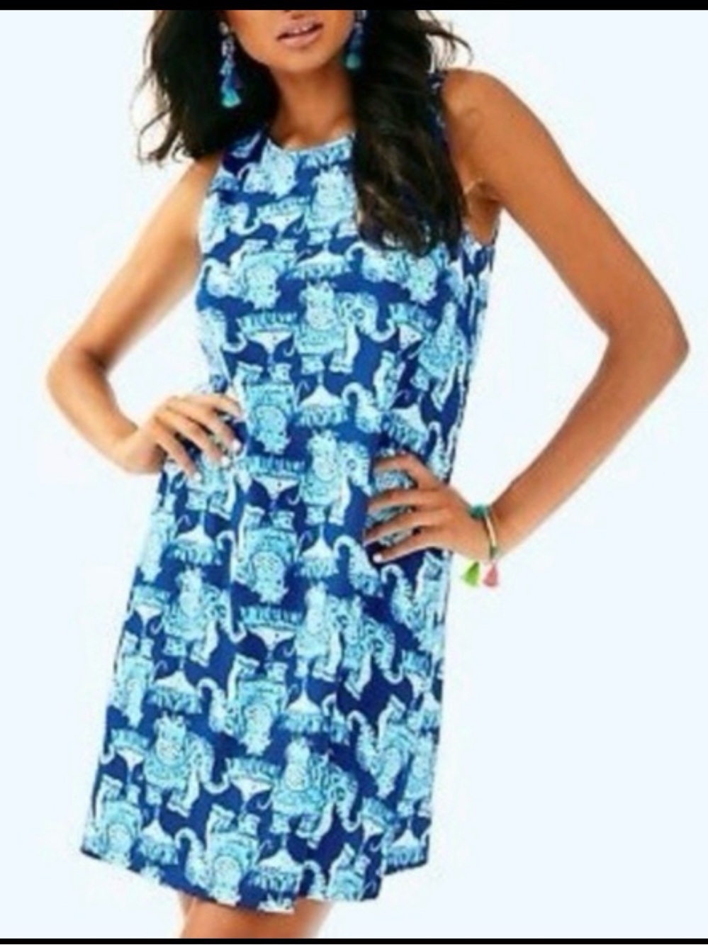 Lilly Pulitzer KRISTEN DRESS Deep Indigo Joy Ride Elephant Lattice Size XXS NEW